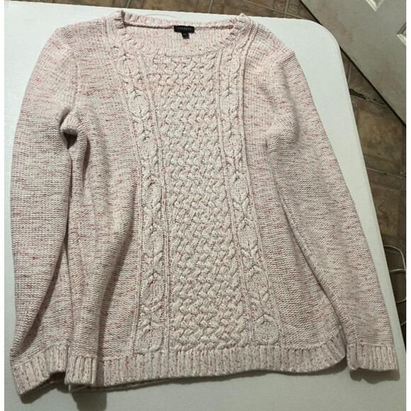Talbots Women’s Large Cable Knit Crewneck Sweater Pink Speckled Textured - Picture 7 of 9